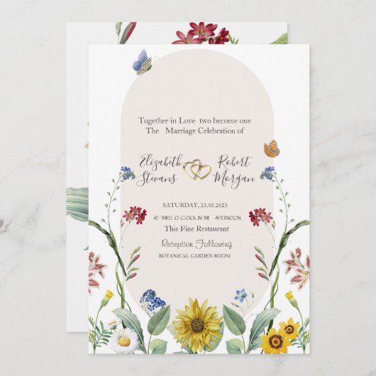 Wildbloem zonnebloem vlinders kaart (Voorkant / Achterkant)