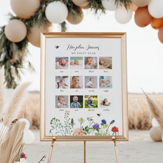 Wildbloembijen eerste jaar verjaardag foto teken poster