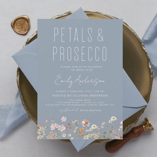 Wildbloemblaadjes & Prosecco Uitnodiging Flyer