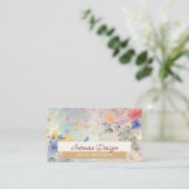 Wildbloembladeren Blauw Bourgogne Waterverf Visitekaartje (Staand voorkant)