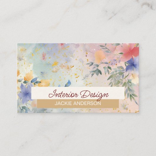 Wildbloembladeren Blauw Bourgogne Waterverf Visitekaartje (Voorkant)