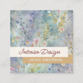 Wildbloembladeren Blauwe Waterverf Vierkante Visitekaartje (Voorkant)