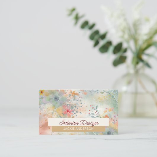 Wildbloembladeren Groene Bloemen Waterverf Visitekaartje (Staand voorkant)