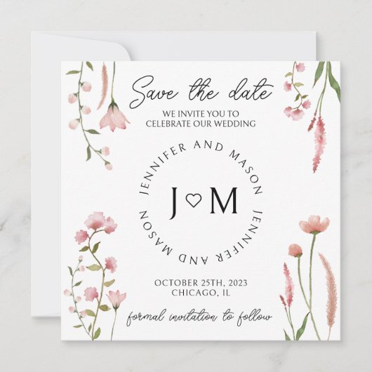 Wildbloembloem bloemenbewaar de datumfoto kaart (Voorkant)