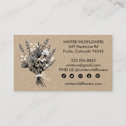 Wildbloemboeket Elegante Chic Sociale Iconen Kraft Visitekaartje (Achterkant)