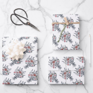Wildbloemboeket Floral Whimsical Handgetekend Scha Inpakpapier Vel