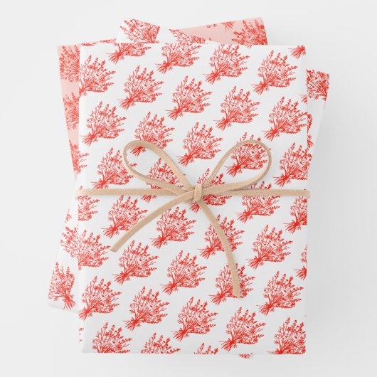 Wildbloemboeket Floral Whimsical rood roze Inpakpapier Vel (In situ)