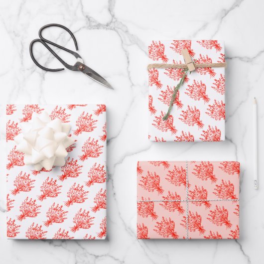 Wildbloemboeket Floral Whimsical rood roze Inpakpapier Vel (Voorkant)