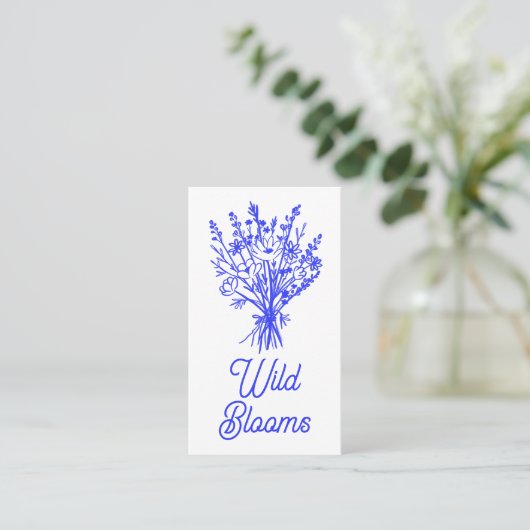 Wildbloemboeket Rustiek Minimaal Bloemen Blauw QR Visitekaartje (Staand voorkant)