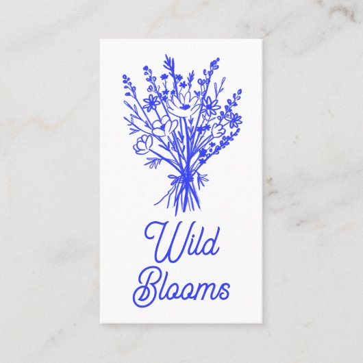 Wildbloemboeket Rustiek Minimaal Bloemen Blauw QR Visitekaartje (Voorkant)