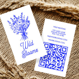 Wildbloemboeket Rustiek Minimaal Bloemen Blauw QR Visitekaartje