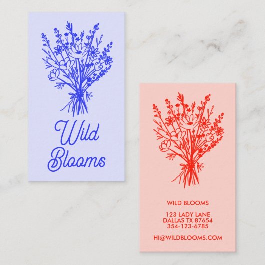 Wildbloemboeket Rustiek Minimaal Bloemen Blauw Roo Visitekaartje (Voorkant / Achterkant)
