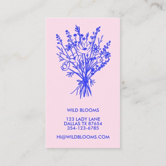 Wildbloemboeket Rustiek Minimaal Bloemen Blauw Roz Visitekaartje (Achterkant)