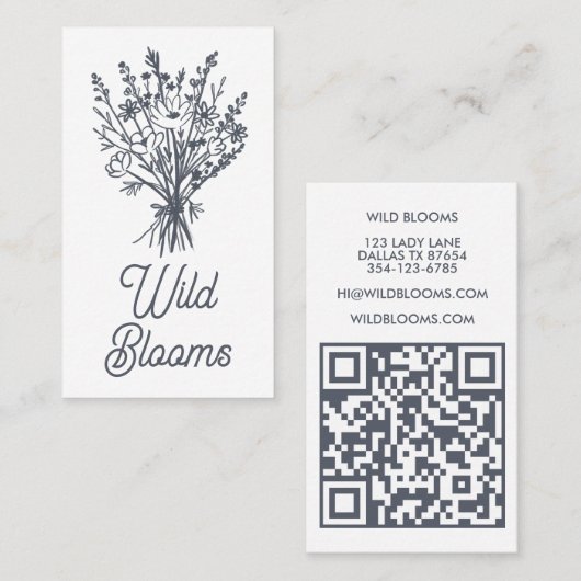Wildbloemboeket Rustiek Minimale Bloemen QR code Visitekaartje (Voorkant / Achterkant)