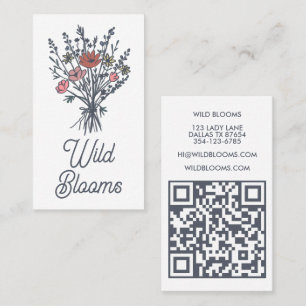 Wildbloemboeket Rustiek Minimale Bloemen QR code Visitekaartje