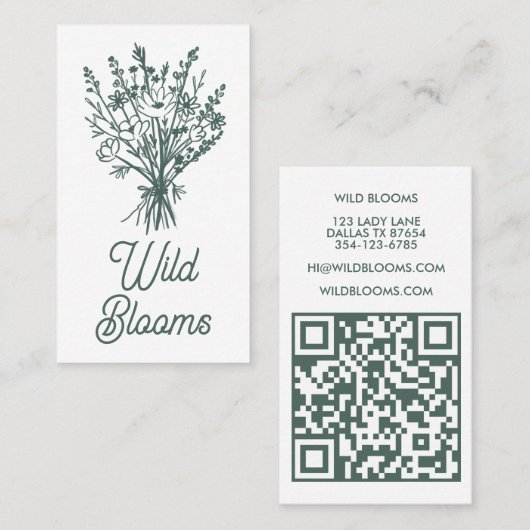 Wildbloemboeket Rustiek Minimale Bloemensalie QR Visitekaartje (Voorkant / Achterkant)