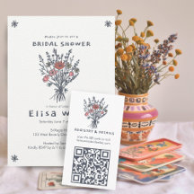 Wildbloemboeket rustieke grillige QR-code bruids