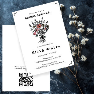 Wildbloemboeket rustieke grillige QR-code bruids Kaart