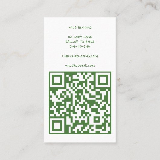 Wildbloemboeket Rustieke Handgemaakte Bloemen QR C Visitekaartje (Achterkant)