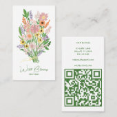 Wildbloemboeket Rustieke Handgemaakte Bloemen QR C Visitekaartje (Voorkant / Achterkant)