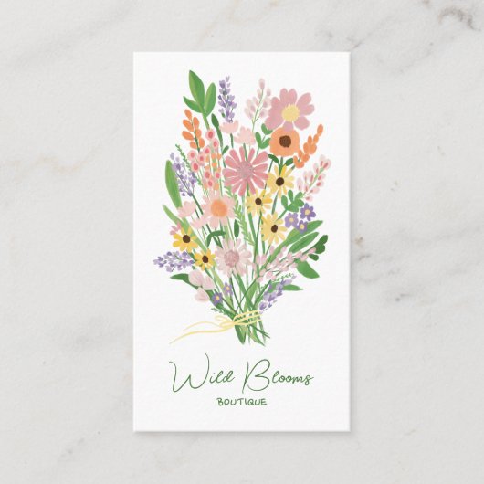 Wildbloemboeket Rustieke Handgemaakte Bloemen QR C Visitekaartje (Voorkant)