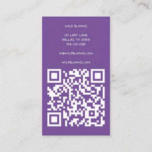 Wildbloemboeket Rustieke Handgemaakte Bloemen QR C Visitekaartje (Achterkant)