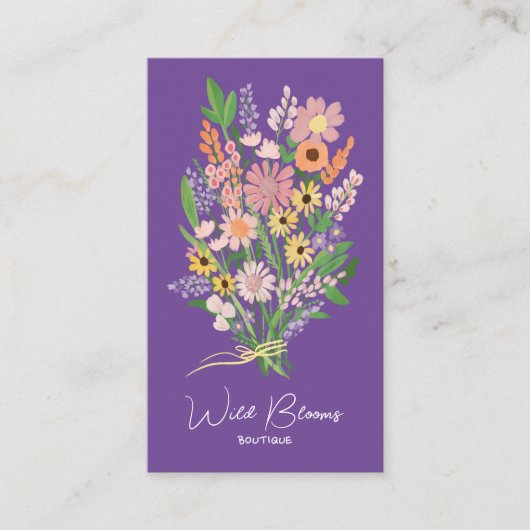 Wildbloemboeket Rustieke Handgemaakte Bloemen QR C Visitekaartje (Voorkant)
