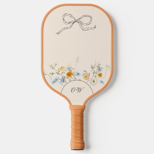 Wildbloemboog Bloemen Beige Initialen Monogram Pickleball Paddle (Voorkant)