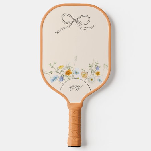 Wildbloemboog Bloemen Beige Initialen Monogram Pickleball Paddle (Achterkant)