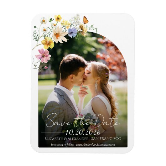 Wildbloemboog | Boho Foto De datum opslaan Magneet (Verticaal)