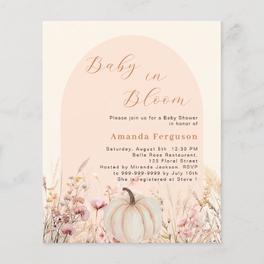 Wildbloemboog pompoen bloei budget Baby shower (Voorkant)