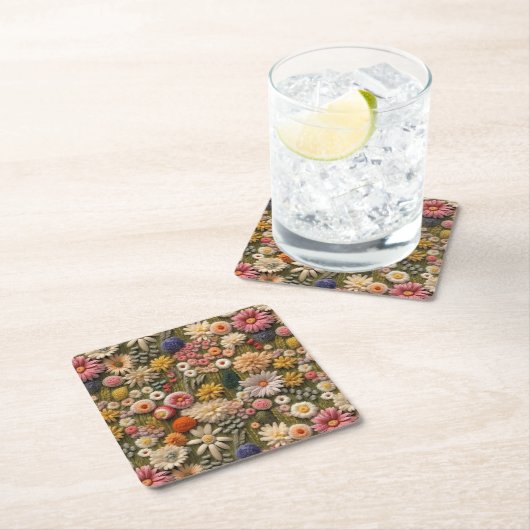Wildbloemborduurwerk Kartonnen Onderzetters (Insitu)