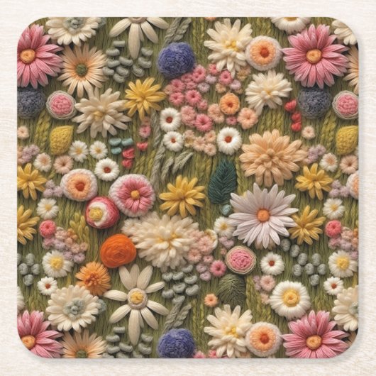 Wildbloemborduurwerk Kartonnen Onderzetters (Voorkant)