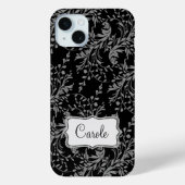 Wildbloemdamast zwart grijs genoemd Case-Mate iPhone case (Achterkant)