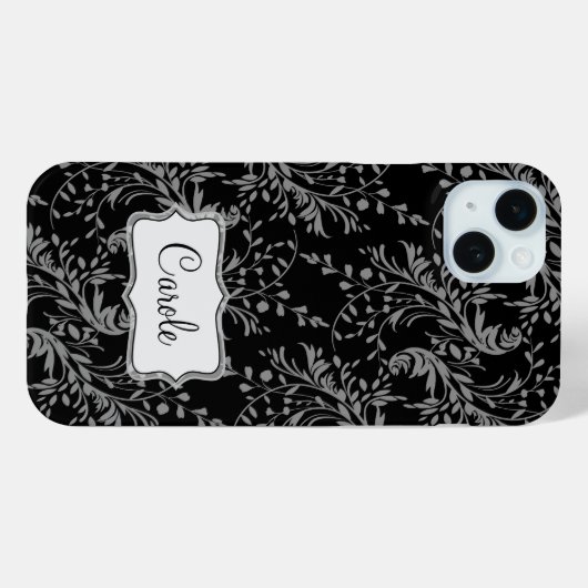 Wildbloemdamast zwart grijs genoemd Case-Mate iPhone case (Achterkant (horizontaal))