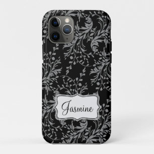 Wildbloemdamast zwart grijs genoemd iPhone 11 pro hoesje