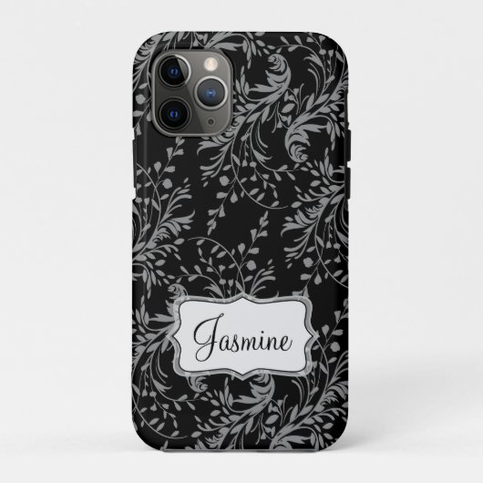 Wildbloemdamast zwart grijs genoemd Case-Mate iPhone case (Achterkant)