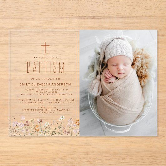 Wildbloemdooptuin in bloei acryl uitnodigingen (Voorkant)