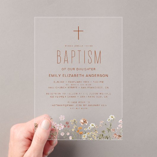 Wildbloemdooptuin in bloei terracotta acryl uitnodigingen (Insitu (Draagbaar))