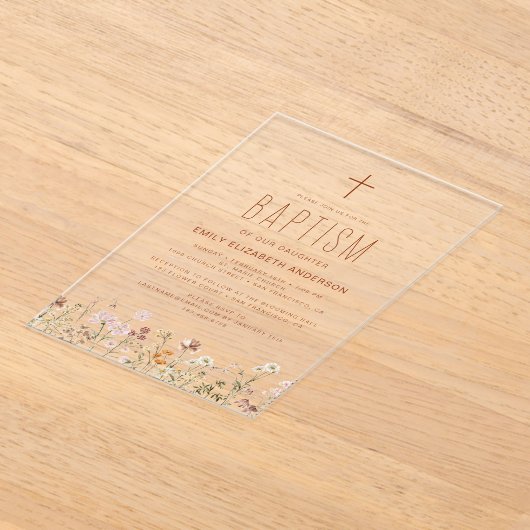 Wildbloemdooptuin in bloei terracotta acryl uitnodigingen (Laagn)