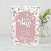 Wildbloemen 1e verjaardag Wild One Blush Pink Kaart (Staand voorkant)