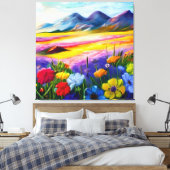 Wildbloemen aan de voet van een berg canvas afdruk (Insitu (Slaapkamer))