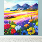 Wildbloemen aan de voet van een berg canvas afdruk (Insitu (Houten vloer))