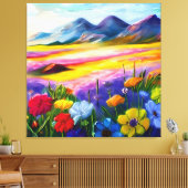 Wildbloemen aan de voet van een berg canvas afdruk (Insitu (Woonkamer))
