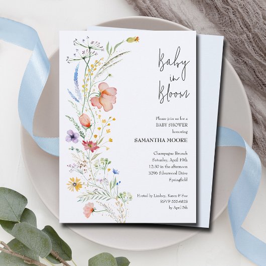 Wildbloemen Baby Boy Shower Kaart