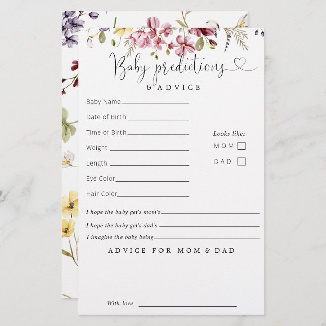 Wildbloemen Baby in Bloom Predication Advice (Voorkant / Achterkant)