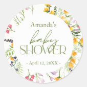 Wildbloemen Baby shower aangepast ronddraaiend tek Ronde Sticker (Voorkant)