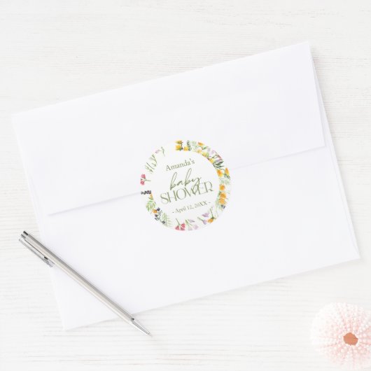 Wildbloemen Baby shower aangepast ronddraaiend tek Ronde Sticker (Envelop)