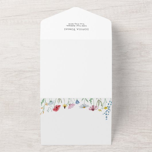 Wildbloemen Baby shower All In One Uitnodiging (Buitenkant)