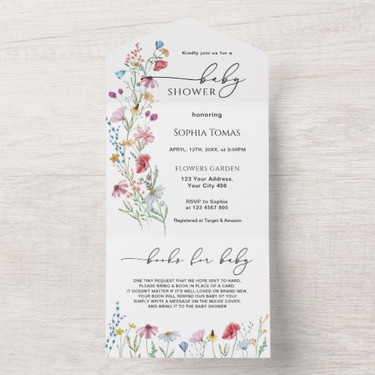 Wildbloemen Baby shower All In One Uitnodiging (Binnen)